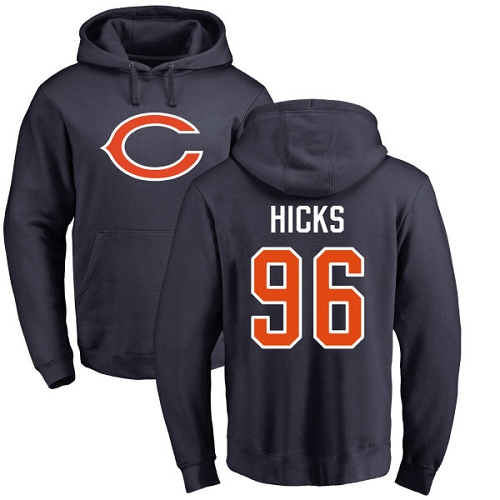 Chicago Bears Men Navy Blue Akiem Hicks Name and Number Logo NFL Football 96 Pullover Hoodie Sweatshirts